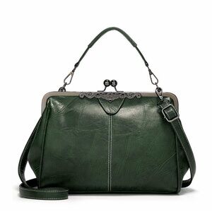 Retro Hollow Oil Wax Pu Leather Handbag Kiss Lock Crossbody Purse new